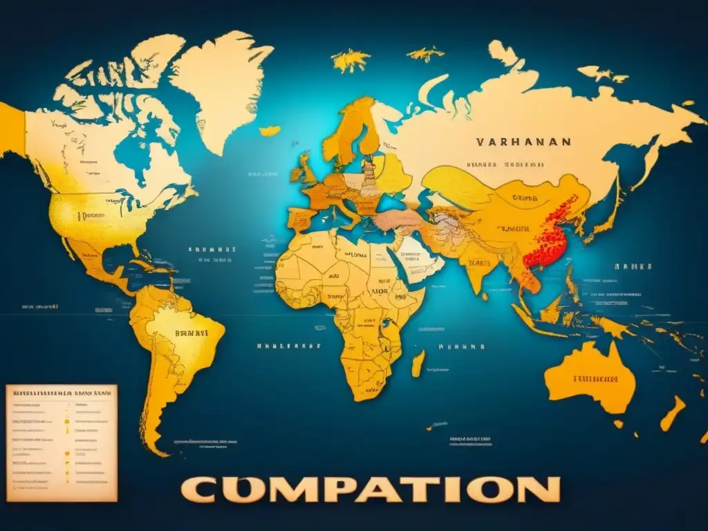 Mapa vintage detallando la historia de apellidos con Q en distintas regiones y épocas