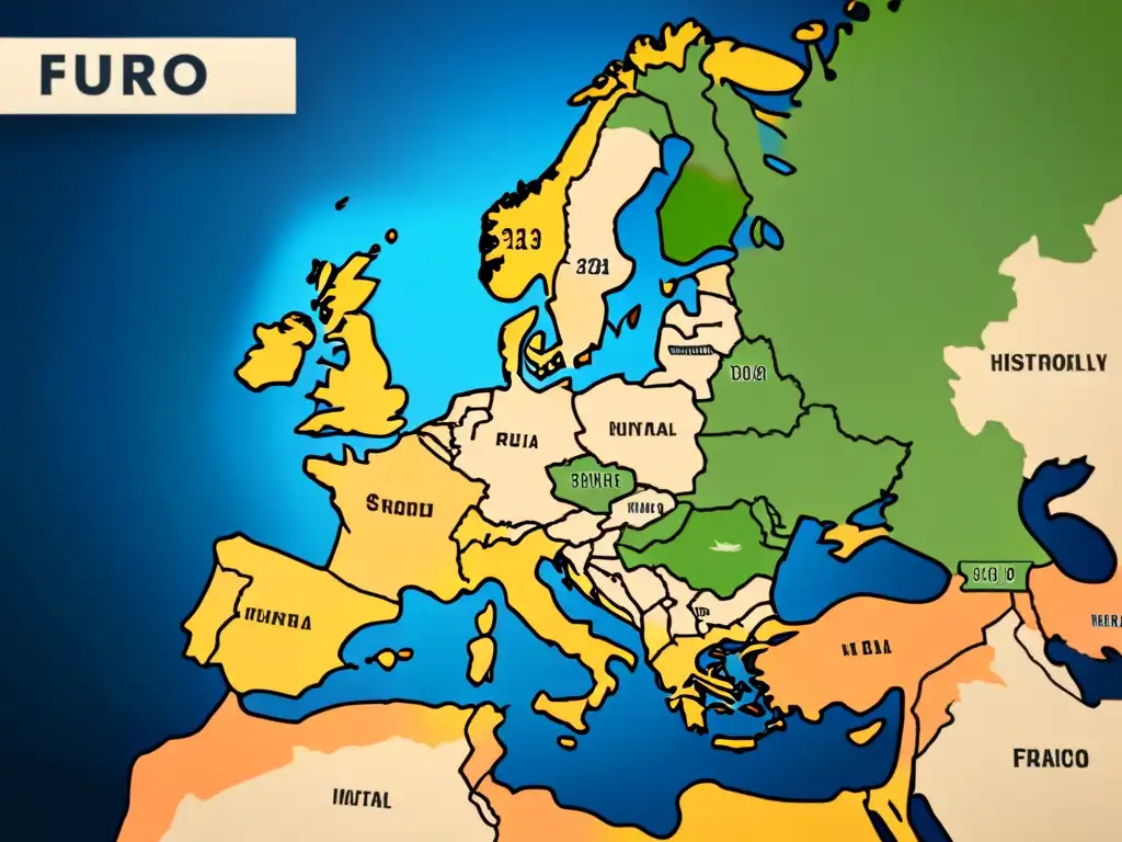 Mapa vintage de Europa mostrando la influencia histórica y expansión del apellido Franco en diferentes regiones a lo largo de los siglos