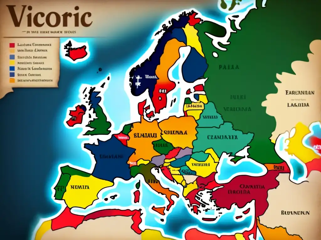 Mapa vintage de Europa con influencias lingüísticas en apellidos europeos, destacando idiomas eslavos