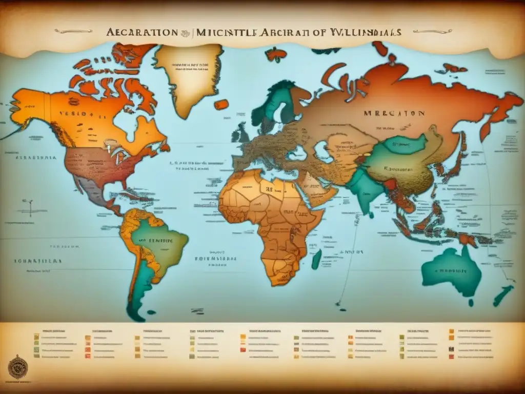 Un mapa vintage detallando la migración de ancestros y evolución de apellidos