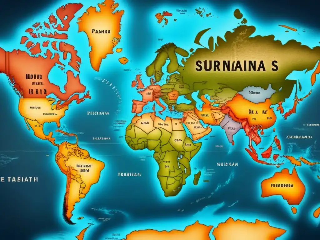 Mapa vintage detallando la migración de apellidos con 'B' en varios idiomas, mostrando su evolución y origen