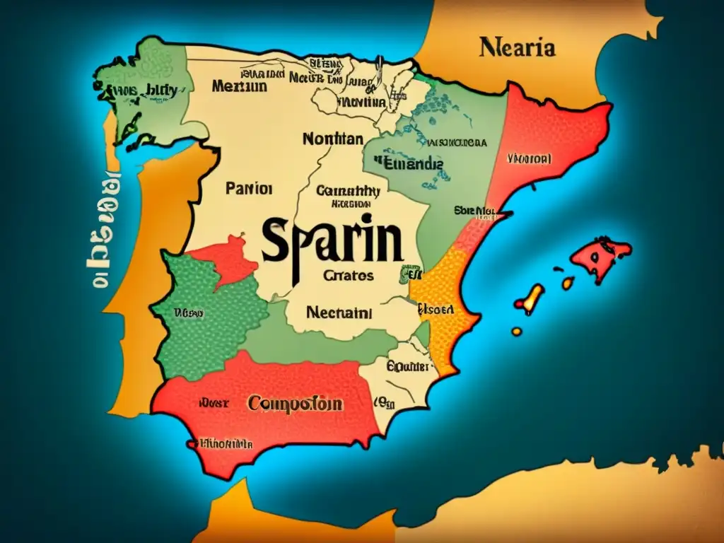 Mapa vintage detallando el origen del apellido Nolasco en España con tonos sepia y caligrafía intrincada