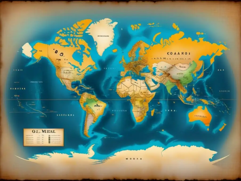 Mapa vintage detallando origen y dispersión mundial de apellidos con la letra 'O'