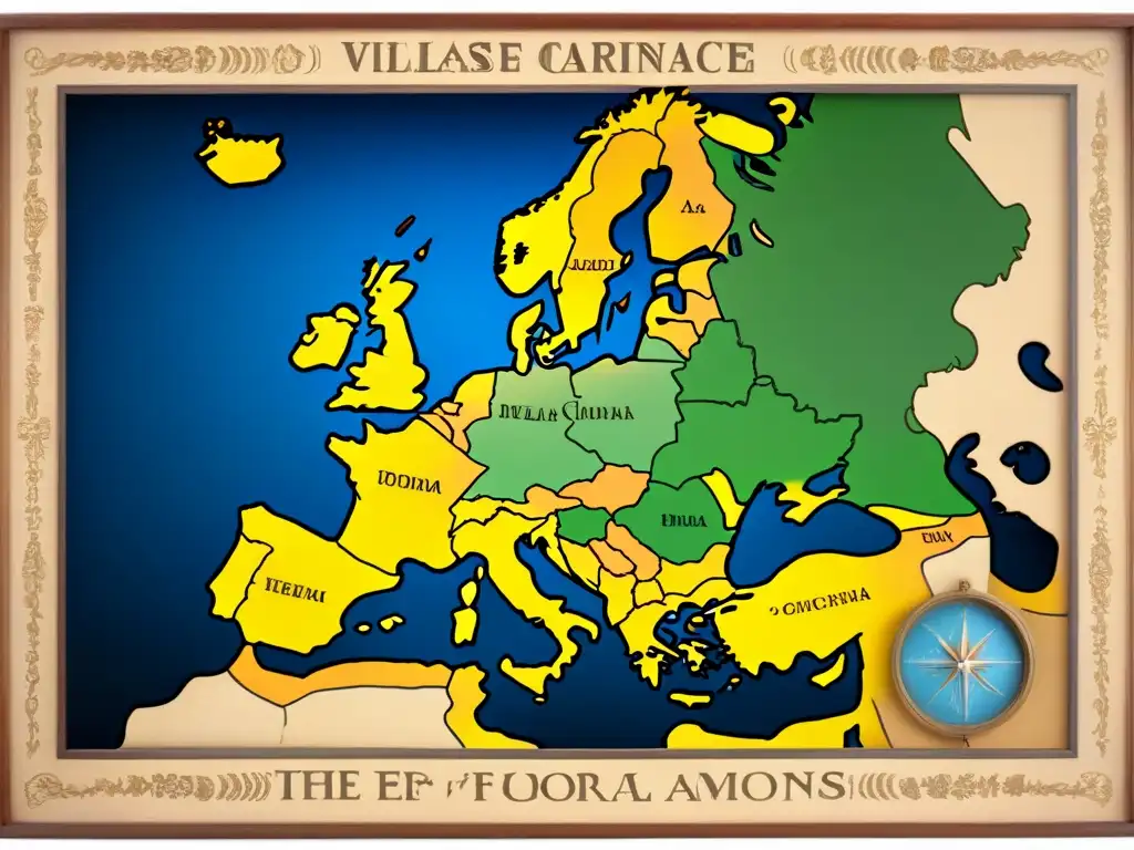 Un mapa vintage del Renacimiento con detalles de apellidos europeos