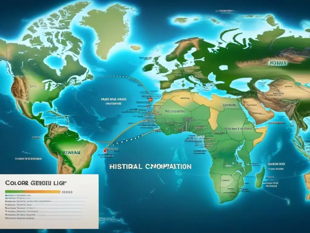 Mapa vintage mostrando las rutas históricas de migración de apellidos, resaltando la distribución y variaciones de apellidos a lo largo del tiempo