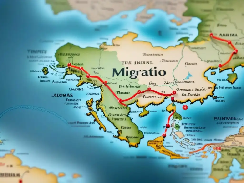 Un mapa vintage detallando las rutas de migración de Kyoto a Kiev, y las historias de apellidos con K