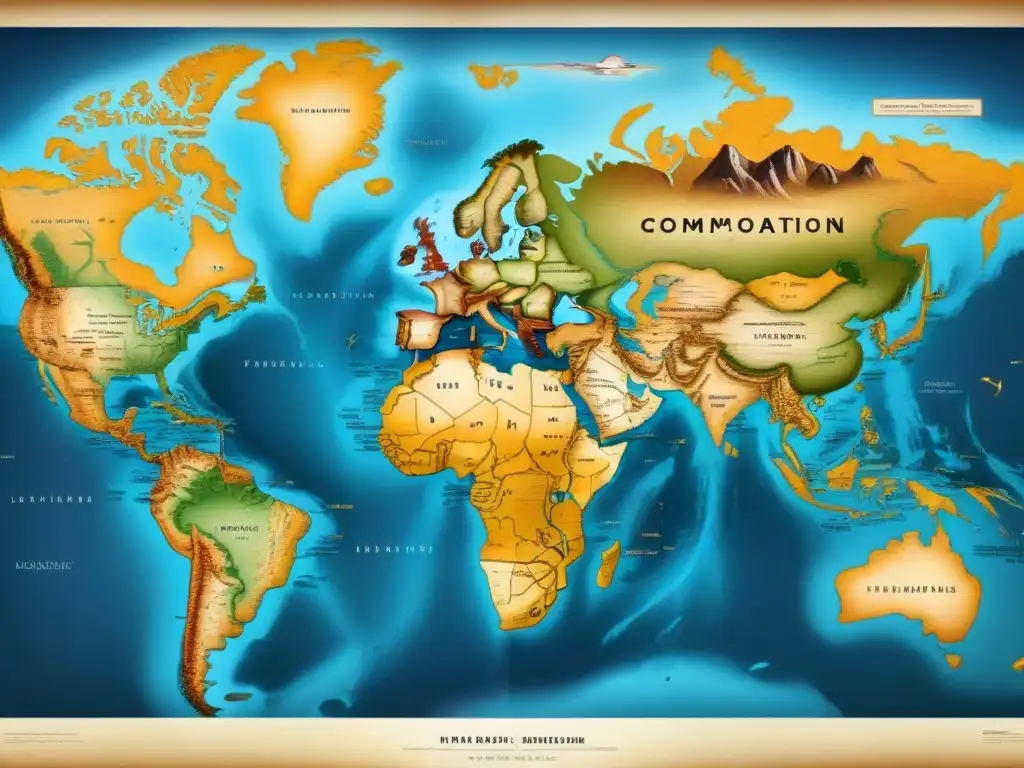 Mapa vintage detallando rutas migratorias de apellidos, resaltando resiliencia lingüística apellidos migratorios