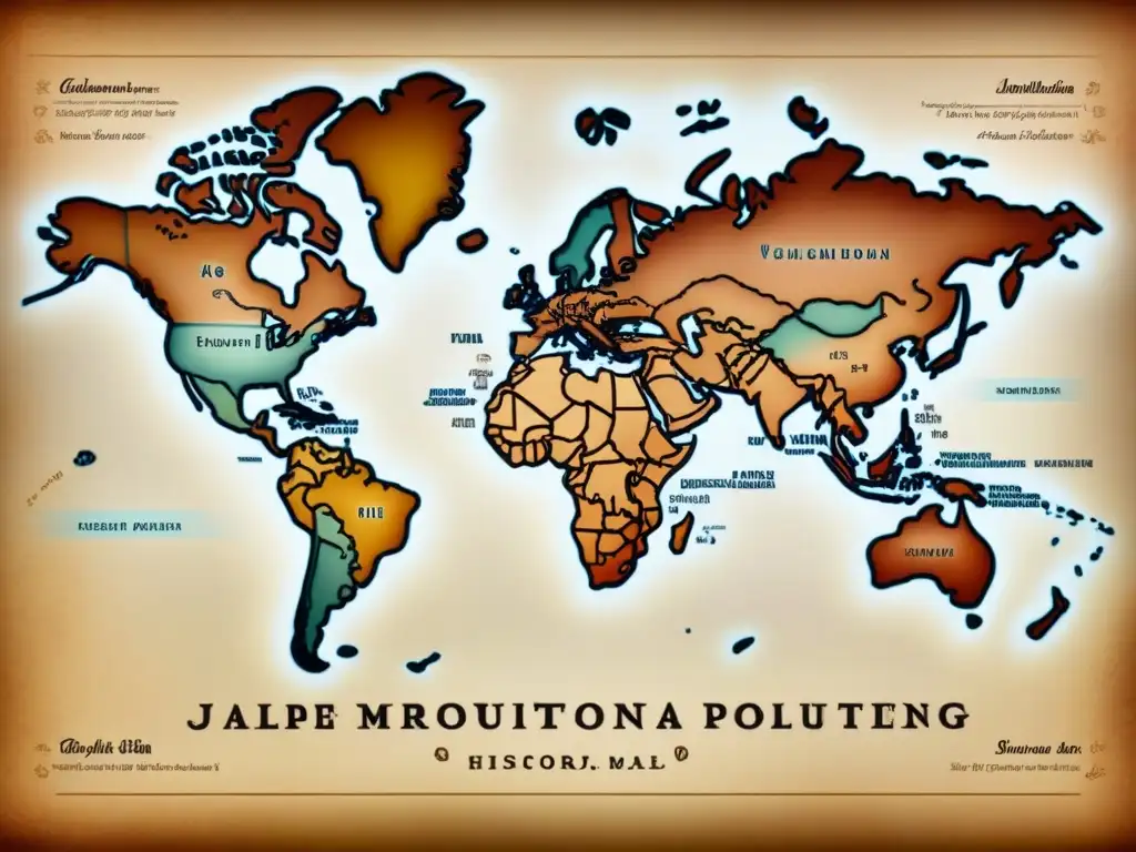 Mapa vintage detallando rutas migratorias y evolución lingüística de apellidos éxodo