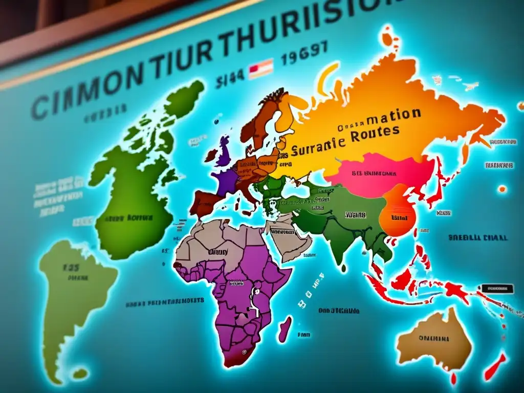 Mapa vintage detallando rutas migratorias y evolución de apellidos con marcadores genéticos