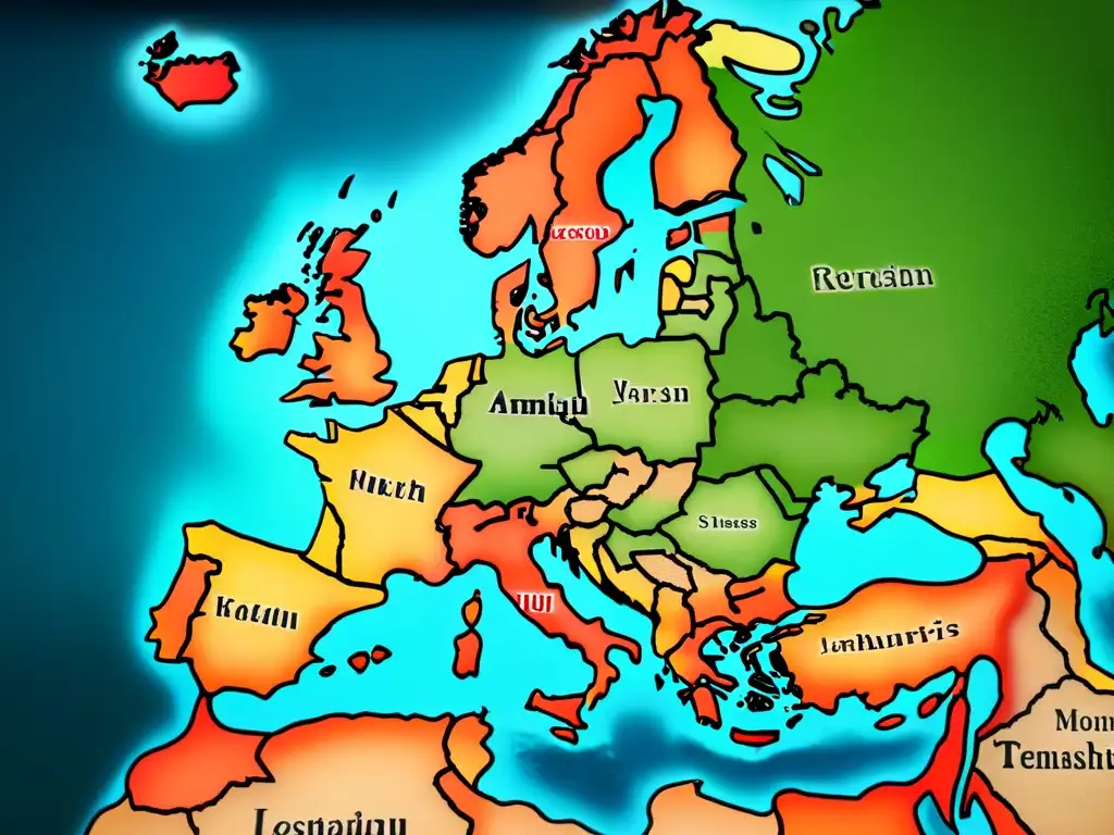 Mapa vintage de Europa del siglo XVII, con detalles intrincados y colores desgastados