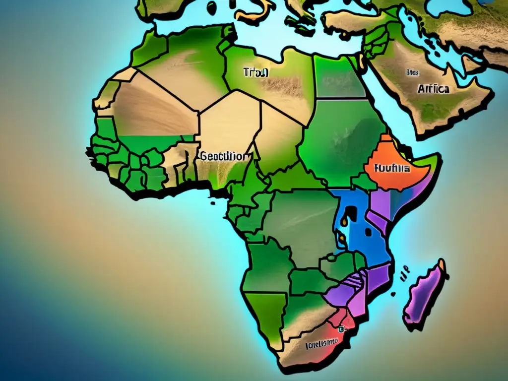 Mapa vintage de África con tribus, linajes y patrones tradicionales que revelan la historia de Apellidos africanos