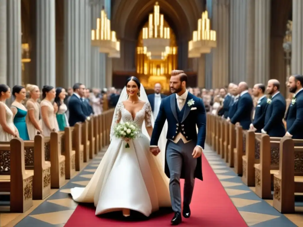 Matrimonios nobiliarios historia apellidos: lujosa boda noble en catedral con detalles opulentos y aristocráticos