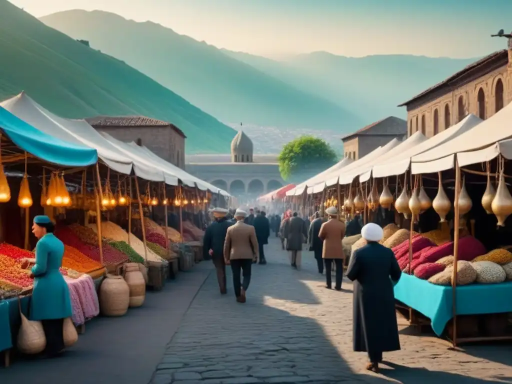 Mercado armenio bullicioso en una antigua ciudad, con historia, apellidos armenios diáspora