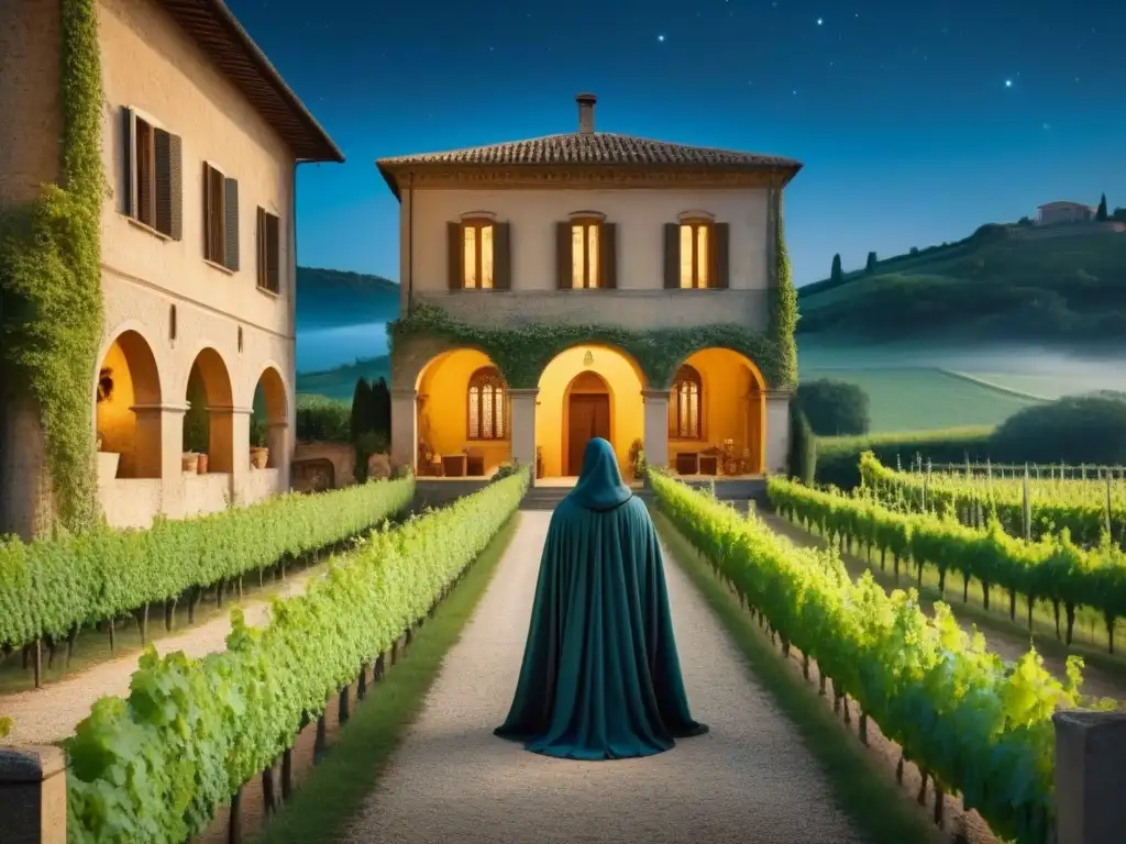 Un misterioso personaje contempla las estrellas desde una villa italiana, evocando la historia del apellido Da Vinci