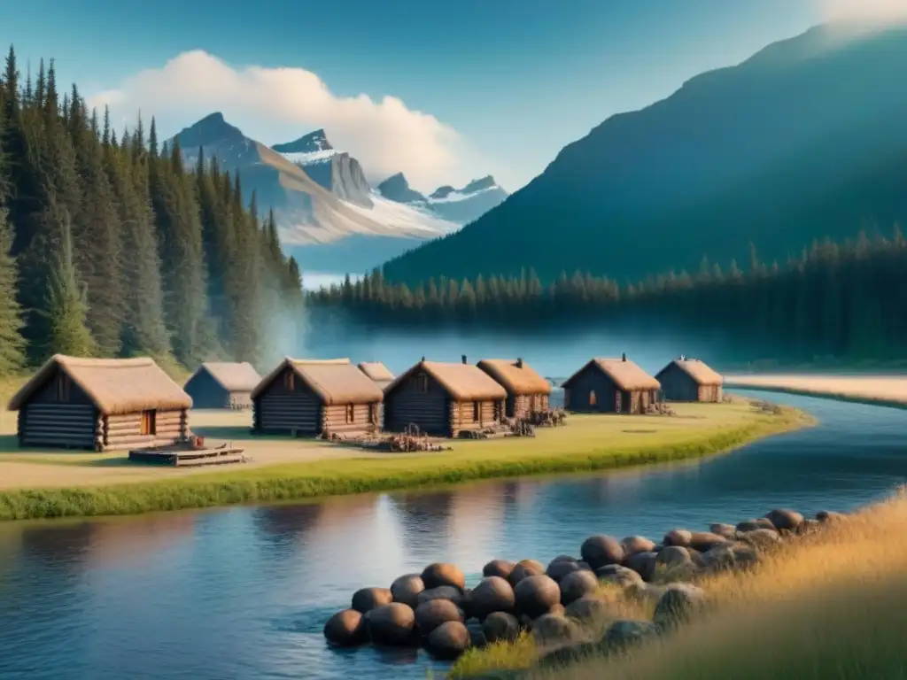 Paisaje armonioso de colonos e indígenas conviviendo en Canadá, historia apellidos canadienses genealogía