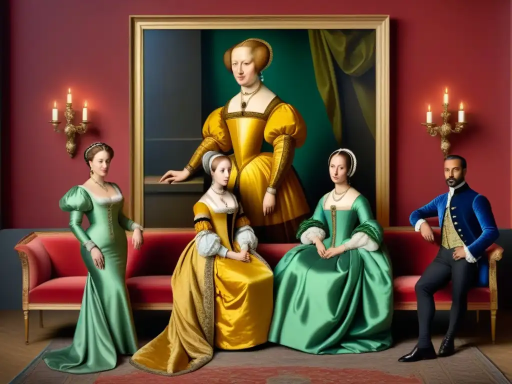 Una pintura vintage exquisita que retrata a la familia Medici rodeada de artistas y eruditos del Renacimiento en Florencia