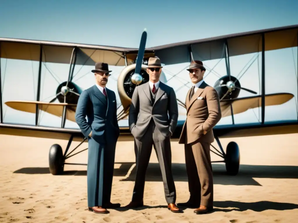 Los pioneros de la aviación, los hermanos Wright, posan con su icónico biplano 'Flyer' en Kitty Hawk, Carolina del Norte