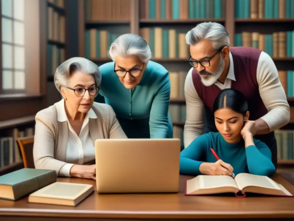 Plataformas genealogía con conexiones reales en biblioteca vintage llena de historia y diversidad