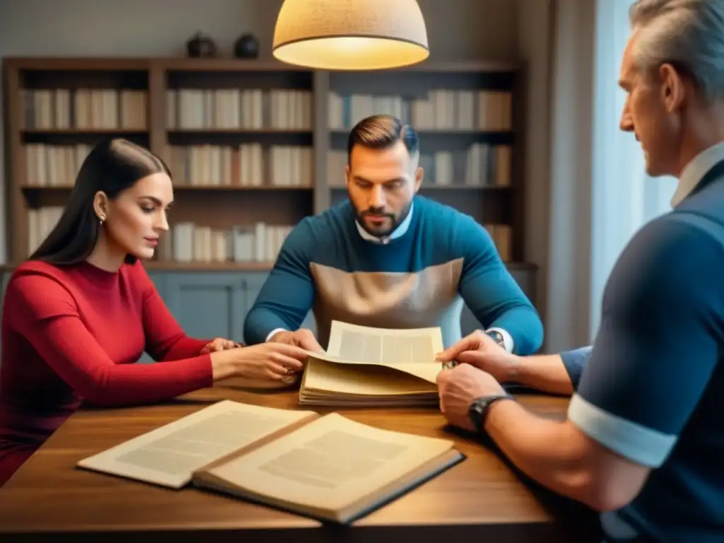 Preservación de documentos familiares técnicas: Familia escaneando y preservando recuerdos en ambiente cálido y nostálgico