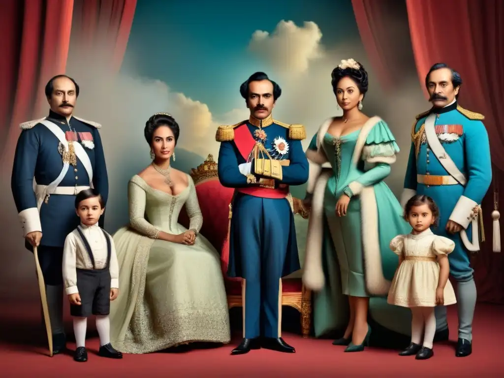 Retrato vintage detallado de Simón Bolívar y su familia en el siglo XIX