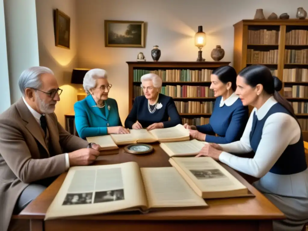 Reunión familiar llena de historia de apellidos y genealogía en una fotografía en blanco y negro vintage