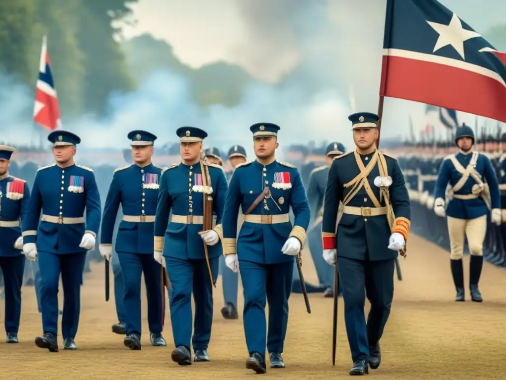 Soldados con apellidos con M en genealogía marchan con orgullo en escena militar histórica