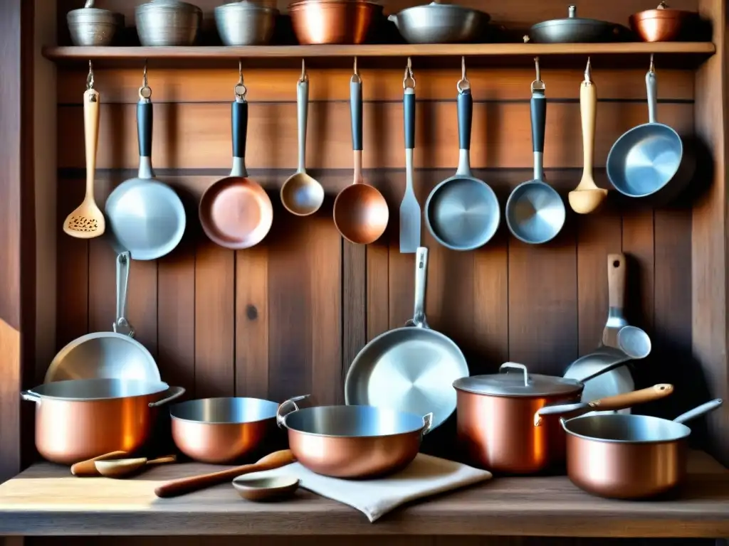 Utensilios de cocina personalizados con escudos familiares en escena vintage