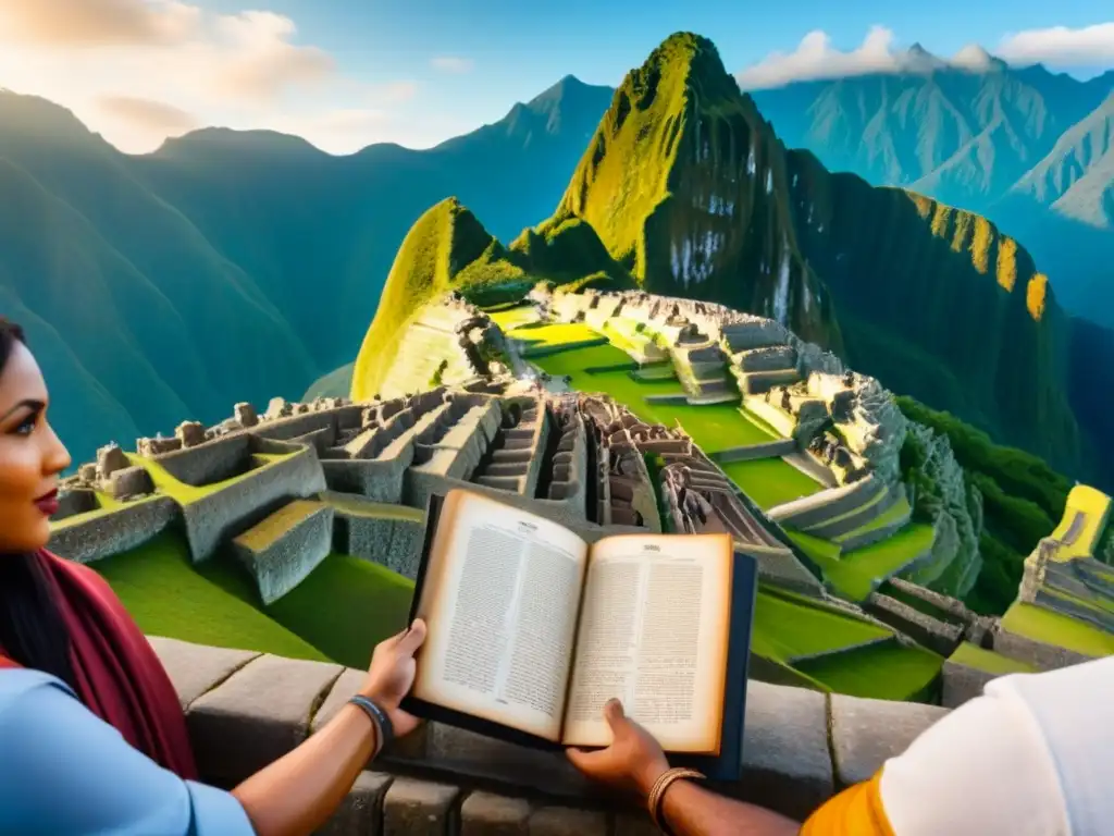 Un viaje cultural: personas de diversas culturas intercambian pergaminos con nombres ancestrales, destacando la influencia hindú en apellidos