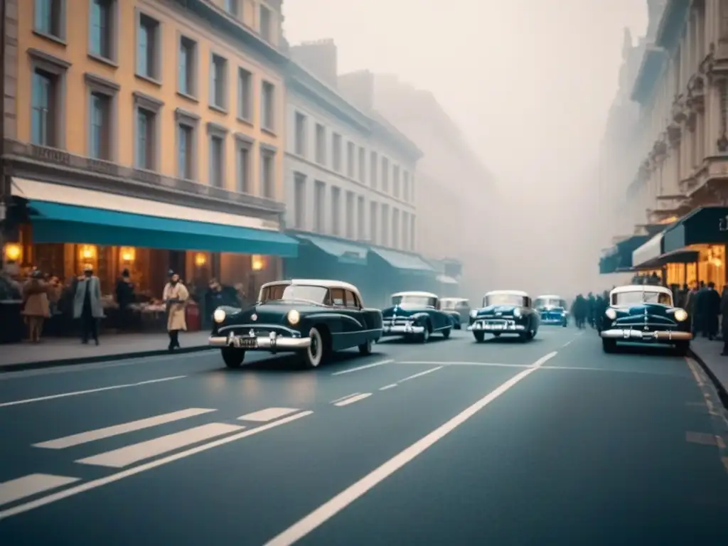 Vibrante calle de ciudad de los años 1900 con autos y peatones de época, resaltando la evolución de apellidos