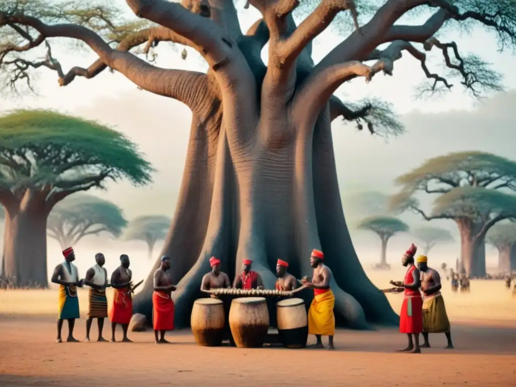 Vibrante escena africana: diversidad étnica y comunidad bajo un baobab