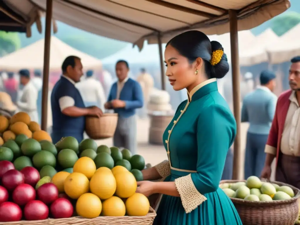 Vibrante mercado del Manila del siglo XIX con influencia española y apellidos filipinos