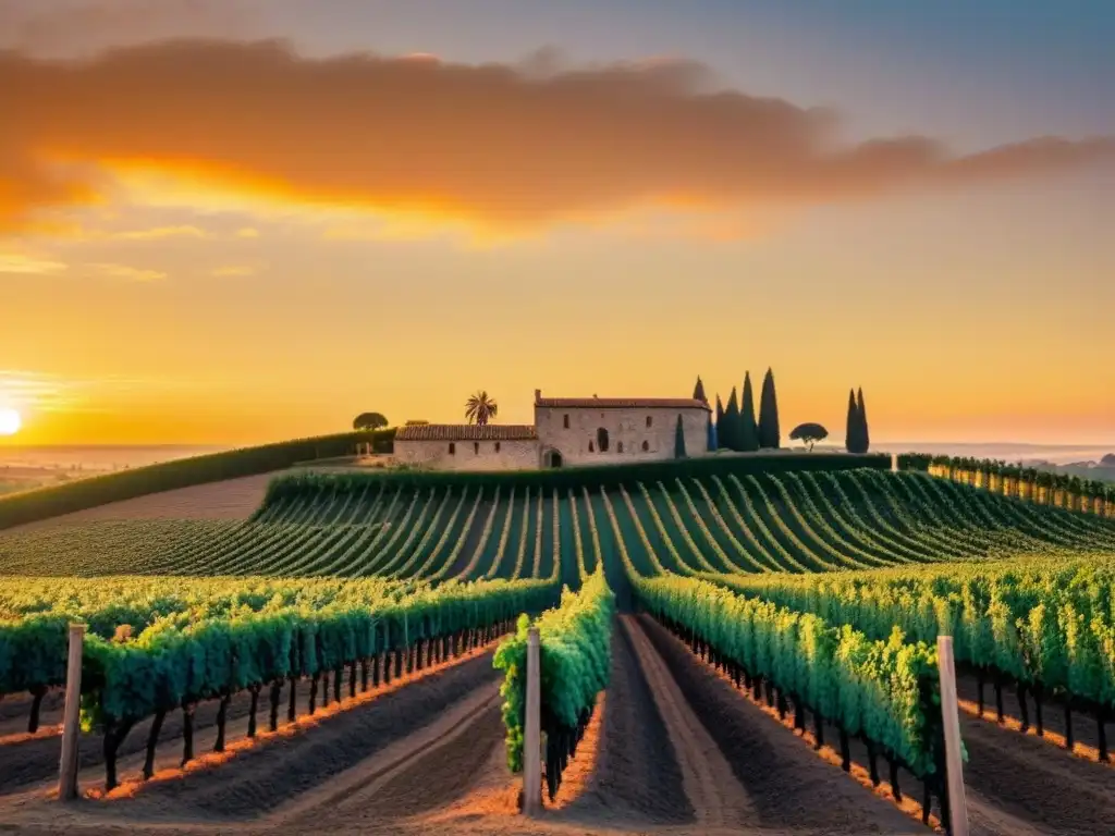 Un viñedo al atardecer con la historia del apellido Jerez en un escudo familiar